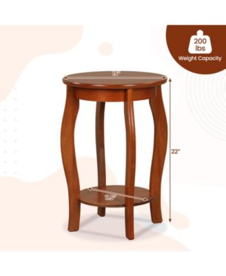 Set of 2 15 Inch 2-Tier Round End Table with Storage Shelf