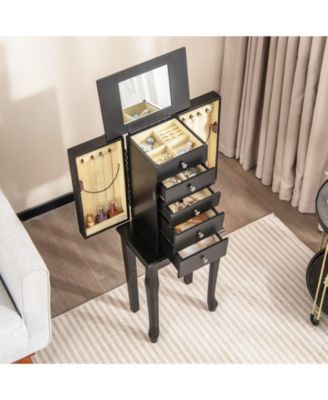 2 Colors Armoire Storage Standing Jewelry Cabinet with Mirror