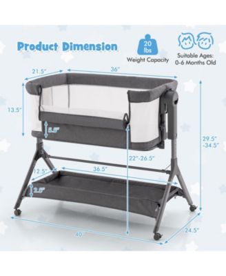 Kids Height Adjustable Bedside Sleeper with Storage Bag and Soft Mattress