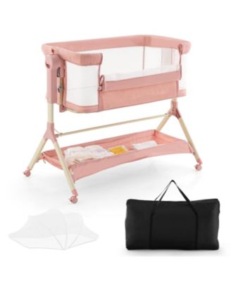 Kids Height Adjustable Bedside Sleeper with Storage Bag and Soft Mattress