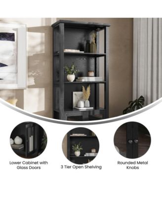 Omaha Modern Farmhouse Storage Cabinet Bookcase, Glass Doors And Open Shelves