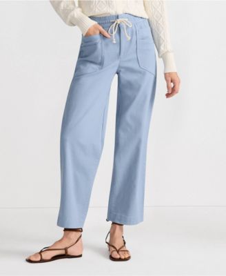 Women's Herringbone Chino High Rise Relaxed Straight Drawstring Ankle Pants