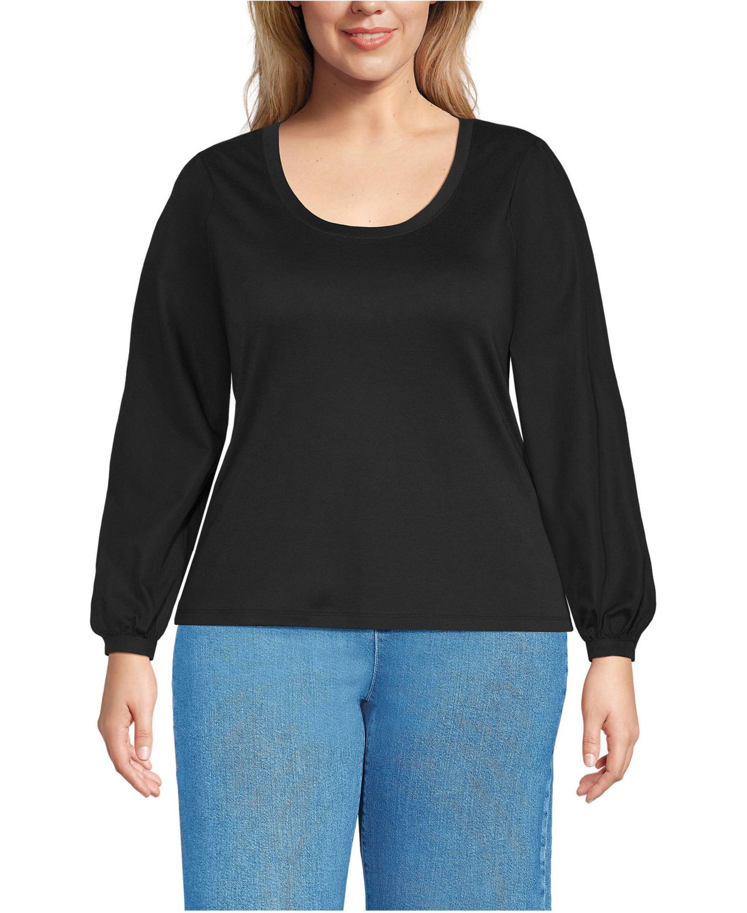 Plus Size Supima Interlock Scoop Neck Blouson Sleeve Top