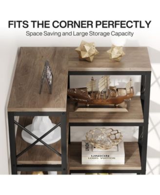 7 Shelf Corner Bookcase, Industrial Large Corner Bookshelf with Metal Frame