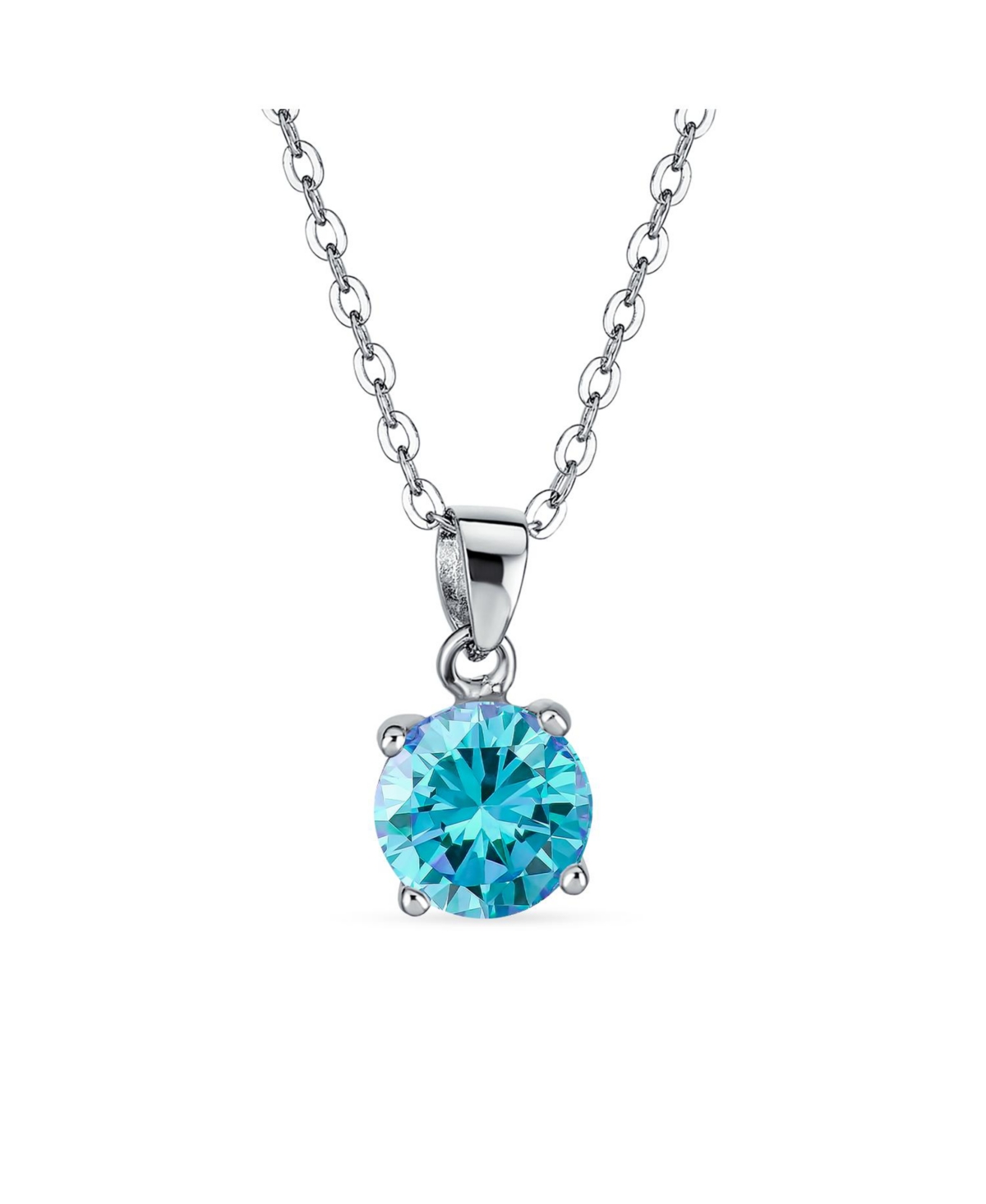1.5CTW Cubic Zirconia Classic Round Cz Solitaire Pendant .925 Sterling Silver - Aqua