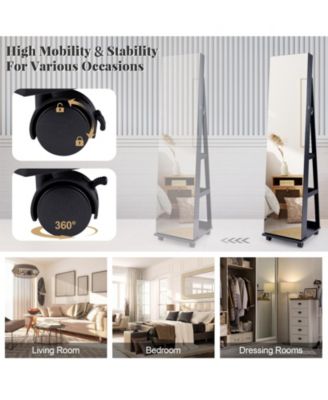 64 Inches Lockable Jewelry Cabinet Armoire with Built-in Makeup Mirror