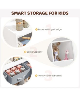 1 Pc MDF Non-Woven Fabric Rounded Edge 3-Drawer Open Cubbies Toy Storage Organizer