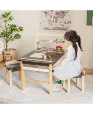 Kids Art Table and Chairs Set with Paper Roll and Storage Bins