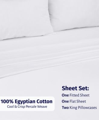 Certified Luxury King Bed Sheets Set - 100% Egyptian Cotton, Classic Percale Sheets King, Deep Pockets, Cool and Durable Bedding