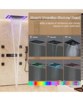 LED Lights, Body Jets and Slide Bar Thermostatic Flush Ceiling Mounted Complete Shower System