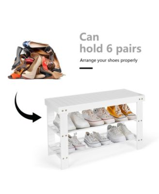 3-Tier Bamboo Shoe Bench Holds up to 6 Pairs for Entry