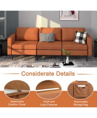 Convertible Leather Sofa Couch with Magazine Pockets 3-Seat with 2 USB Port