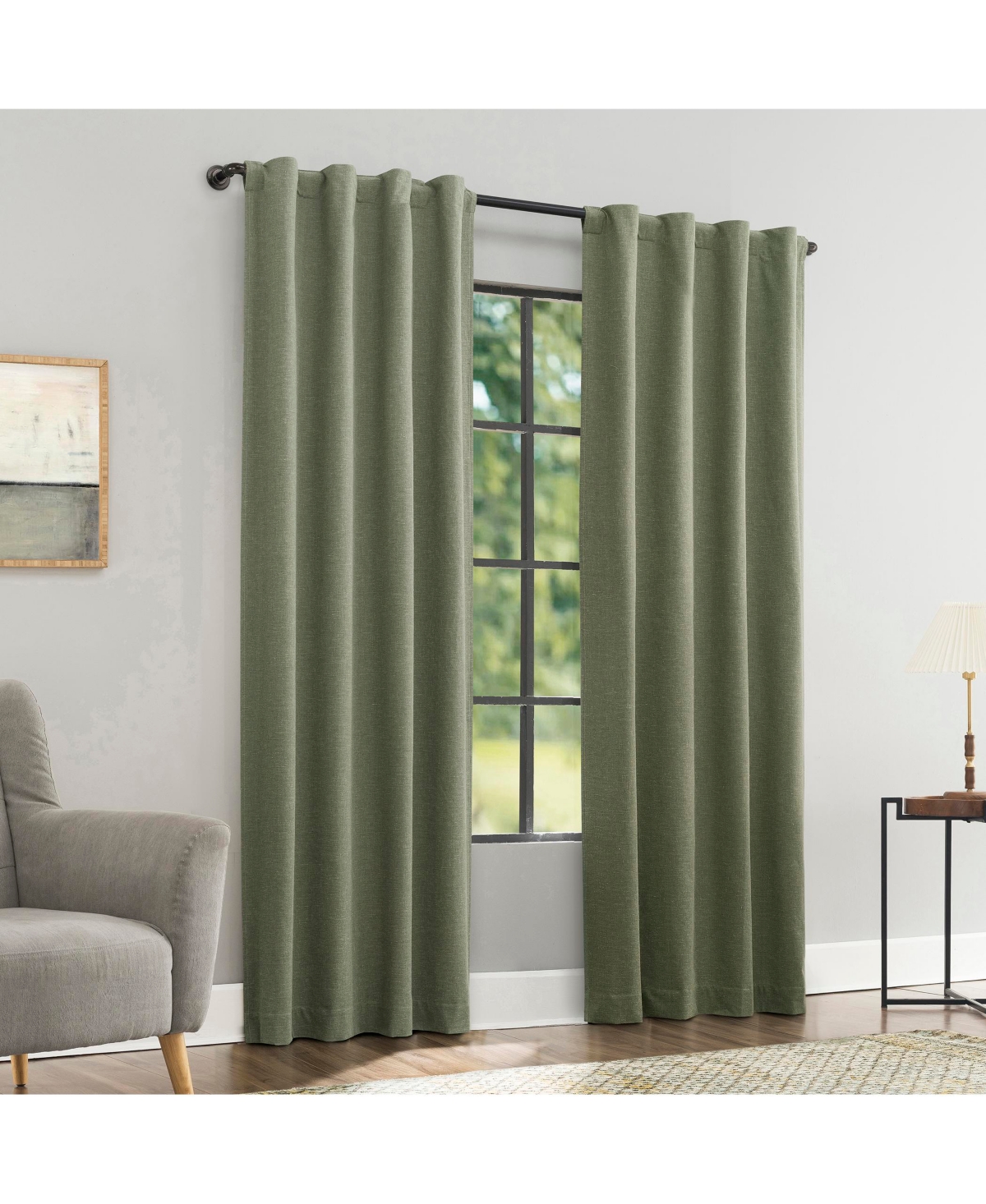 Treviso Linen Blend Magnetic Closure 100% Blackout Back Tab Curtain Panel - Black