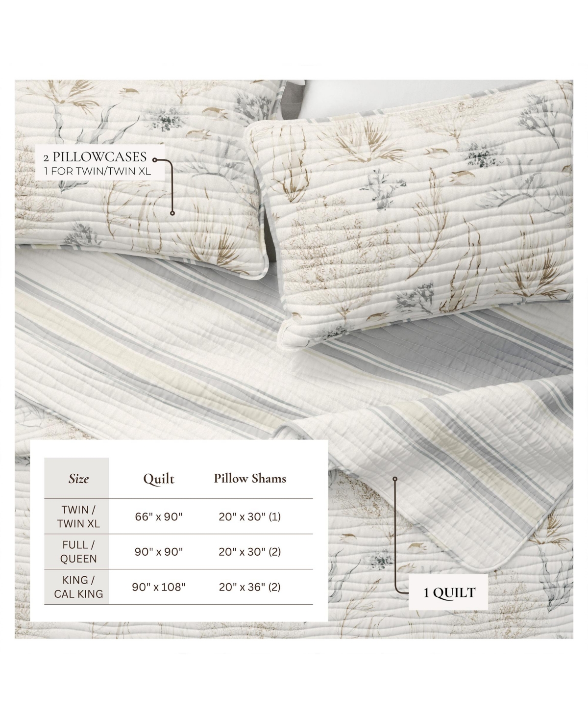 Linery & Co. Coastal Coral Stitched Quilt Set with Shams