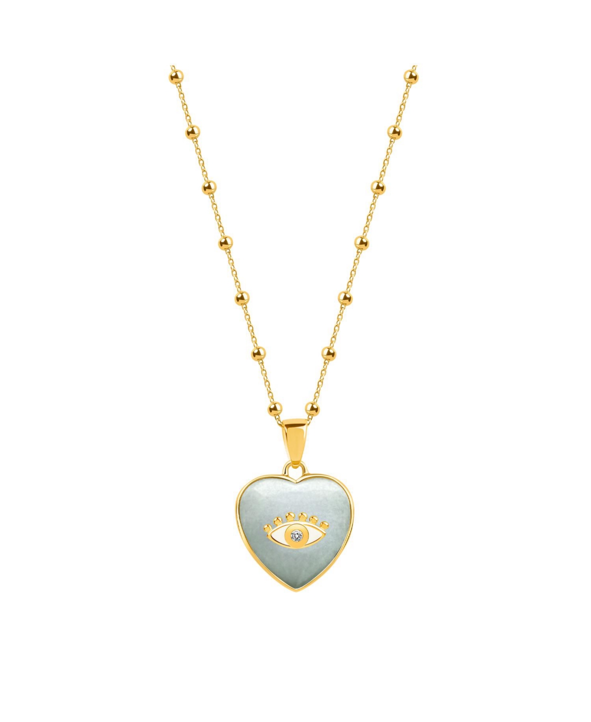 Serene Love - Jade Heart Diamond Evil Eye Necklace - Gold/Pastel Green