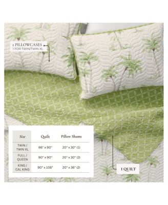 3-Piece Tropical Palm Sitched Quilt Set with Shams