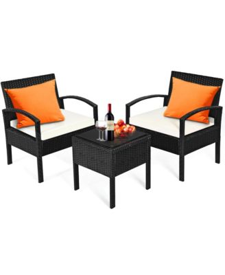 3 Piece Patio Rattan Furniture Set Conversation Sofa w/ Cushions