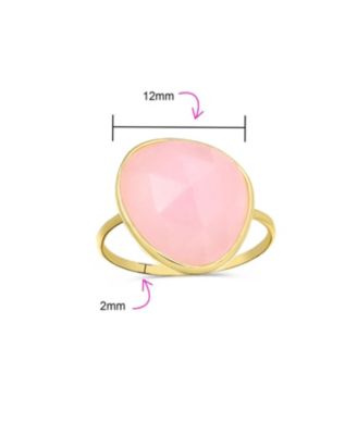 Light Multifaceted Stone Ring Imitation Chalcedony Quartz Plated Thin Band .925 Sterling