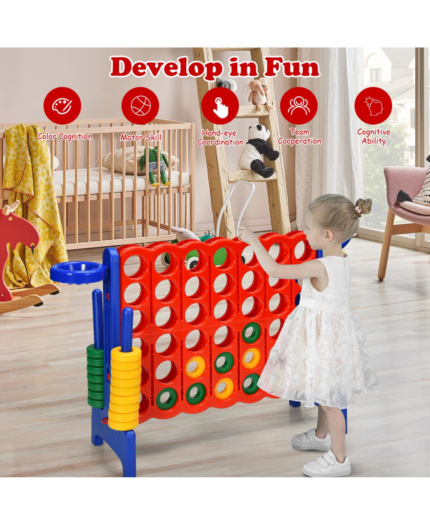 Детские игрушки Gymax 3-in-1 Giant 4-to-Score Game Set, Ages 3+, цвет: Синий — фото 5