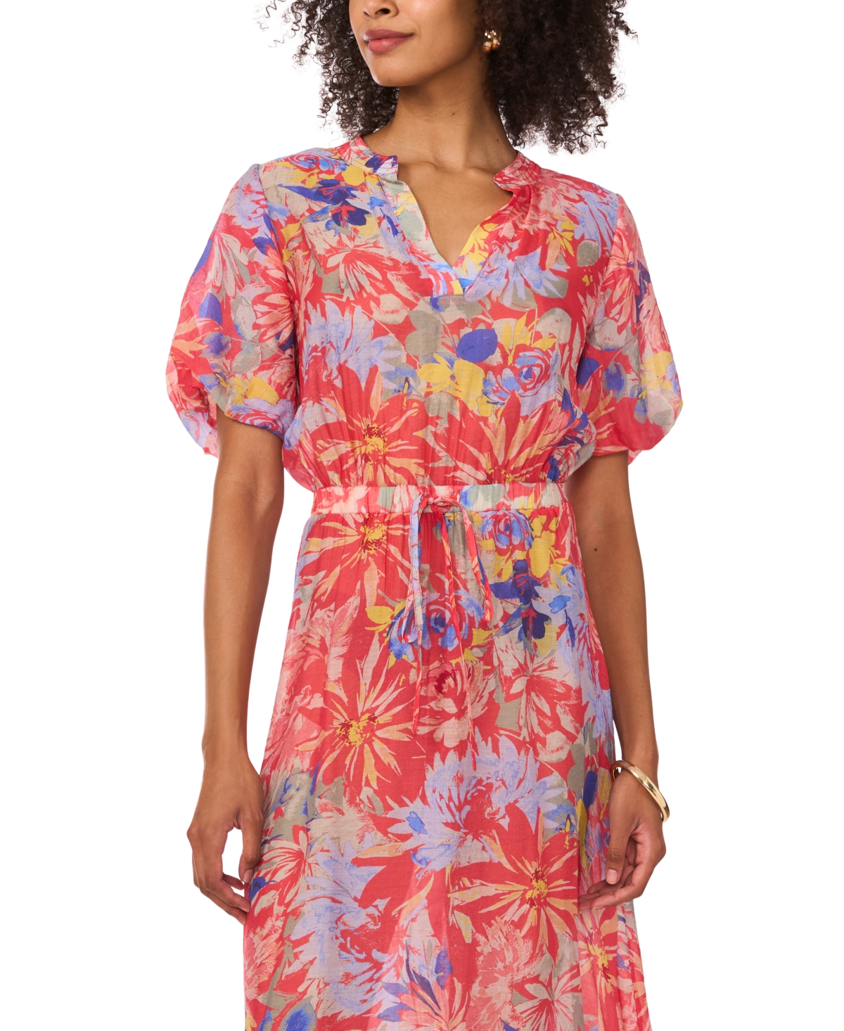 Vince Camuto Floral Handkerchief Hem Maxi Dress In Cayenne