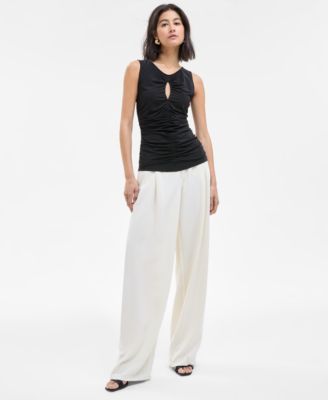 Women's Ruched Sleeveless Keyhole Top