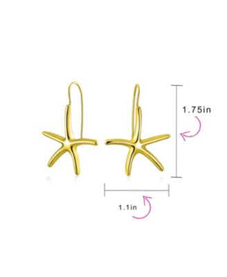 Nautical Tropical Beach Large Starfish Dangle Drop Threader Earrings Fish Hook Wire Gold Plated