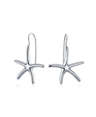Nautical Tropical Large Starfish Dangle Drop Earrings Fish Hook Gold Plated