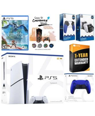 Playstation 5 Slim Disc with Horizon Forbidden West, Extra Chroma Pearl Controller, Trigger Stop Kit, Charge Dock and MightySkins Decal Voucher +