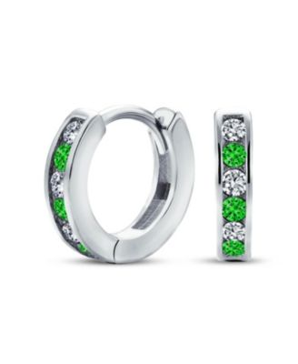 Delicate Tiny CZ Channel Set Huggie Cubic Zirconia Hoop Earrings Sterling Silver