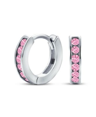 Delicate Tiny CZ Channel Set Huggie Cubic Zirconia Hoop Earrings Sterling Silver