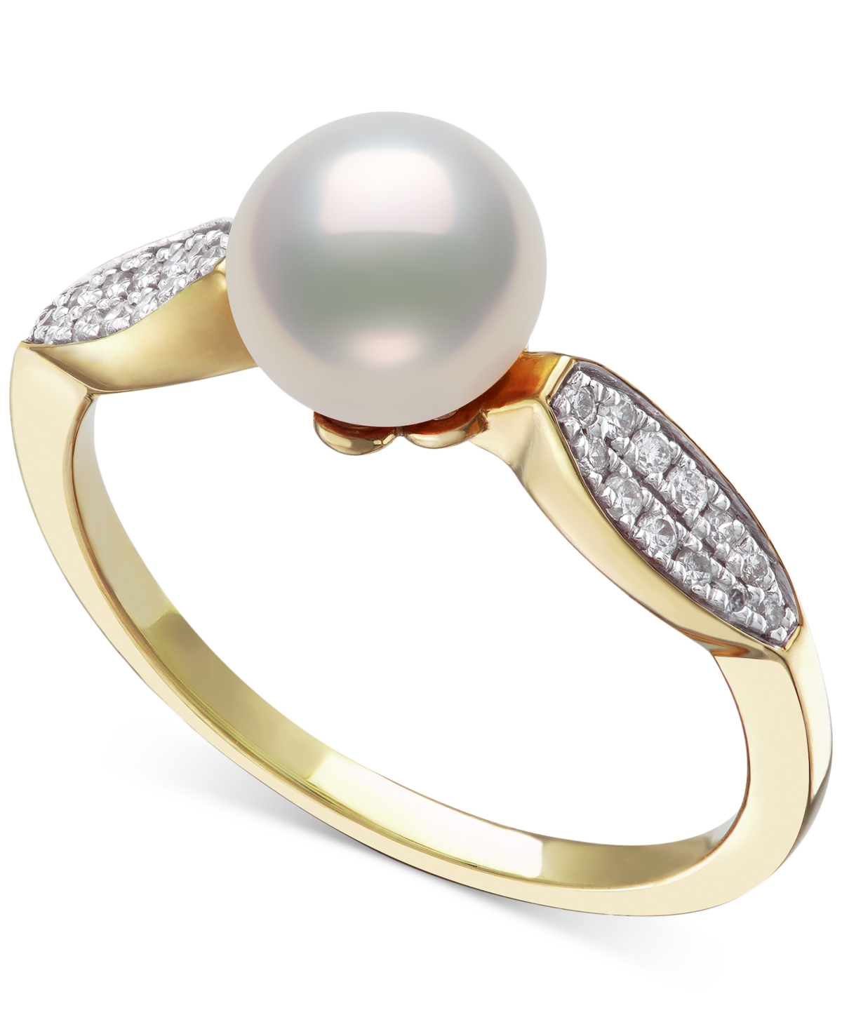 Shop Belle De Mer Cultured Freshwater Pearl (7mm) & Diamond (1/6 Ct. T.w.) Leaf Accent Ring In 10k Gold