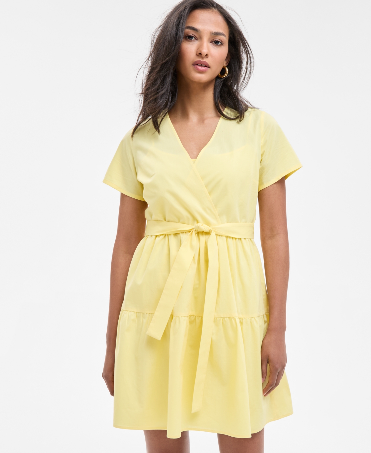 Hugo Boss Women's Cotton Short-sleeve Fit & Flare Dress In Med Yellow