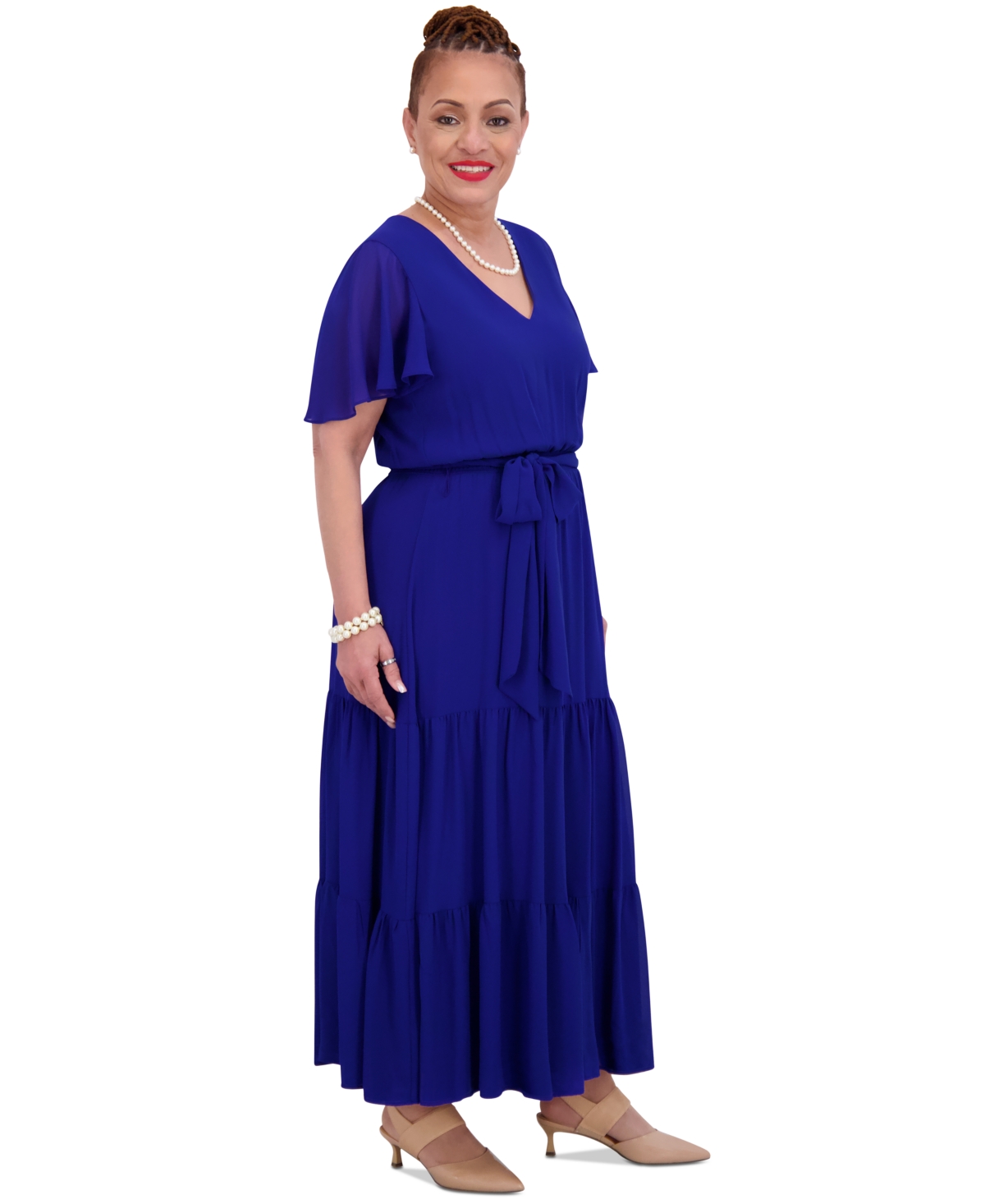 Kasper Women's Ruffle-sleeve Shift Dress, Regular & Plus Size In Royal Signature,white