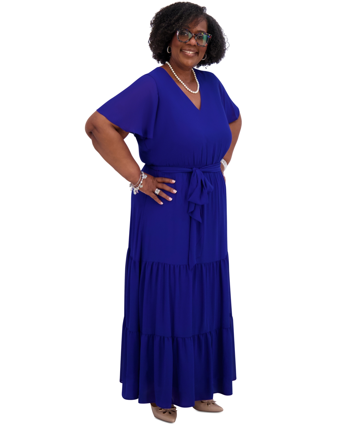 Kasper Women's Ruffle-sleeve Shift Dress, Regular & Plus Size In Royal Signature,white