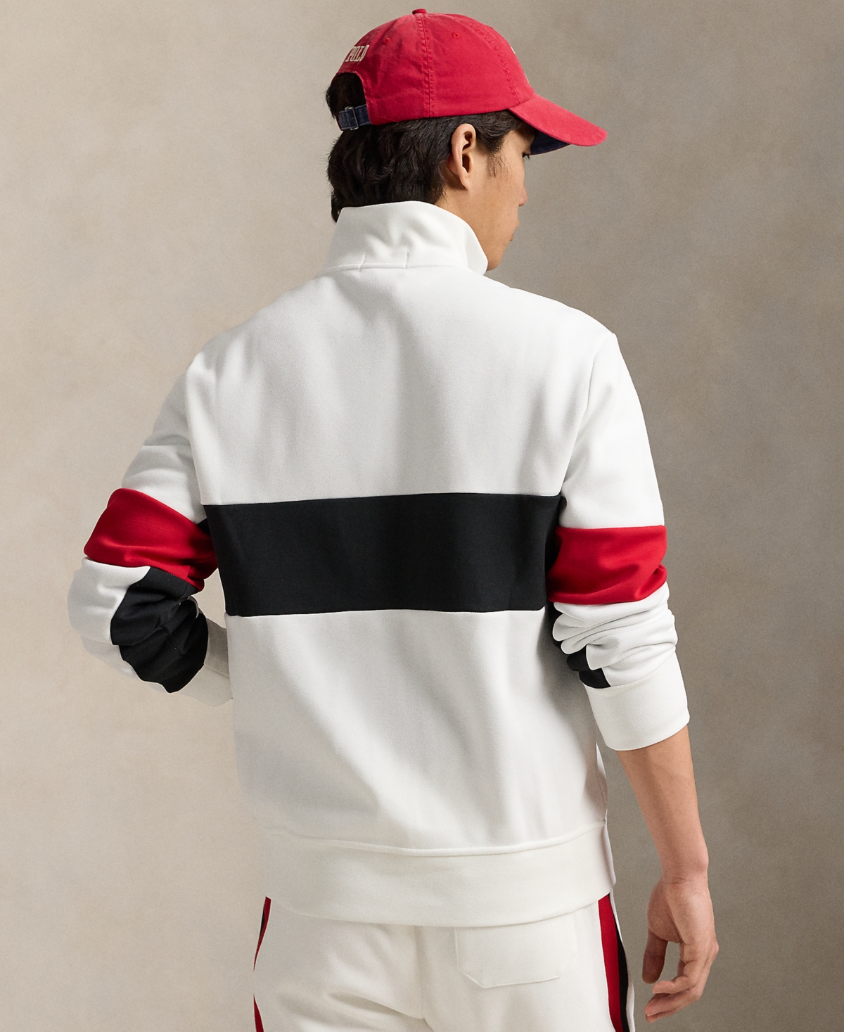 Polo Ralph Lauren Block Design High Collar Sweatshirt With Pockets In White