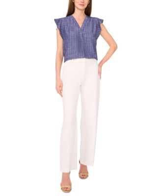 売れ筋商品|||ヴィンスカムート カットソー トップス レディース Women's Chambray Shine-Stripe Flutter-Sleeve Top Cool Waters Vince Camuto Women's Chambray Shine-Stripe Flutter-Sleeve