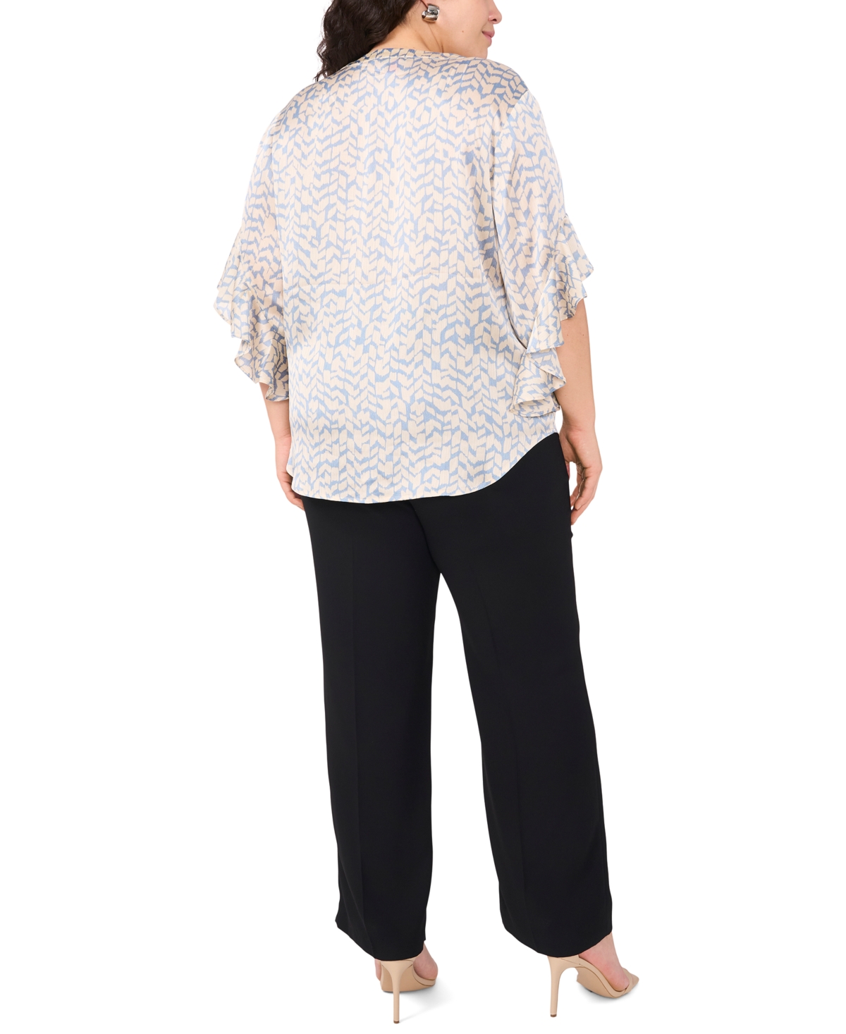 VINCE CAMUTO PLUS SIZE PRINTED PINTUCK FLUTTER-SLEEVE BLOUSE 