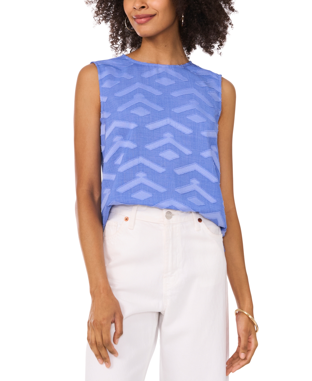 Shop Vince Camuto Women's Textured Sleeveless Crewneck Top In Serene Sky