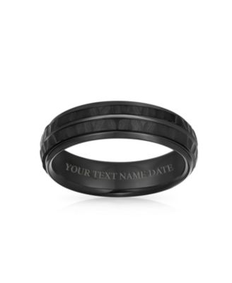 Stripe Grooved Solid Black Matt Hammered Titanium Band Ring Comfort Fit