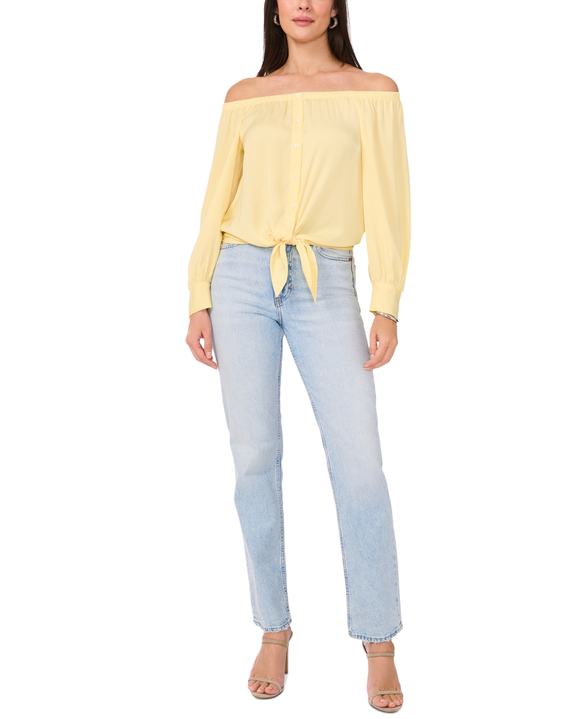 Shop Vince Camuto Women's Off-the-shoulder Tie-hem Blouse In Yellow Rose