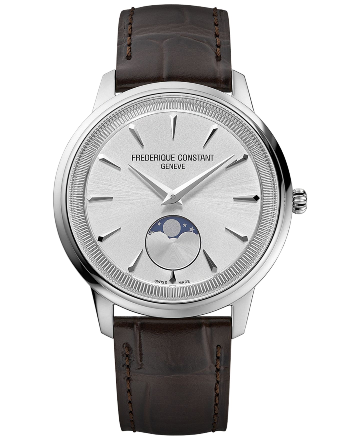 Мужские часы Frederique Constant Swiss Moneta Moonphase Brown Leather Strap Watch 37mm — фото 1
