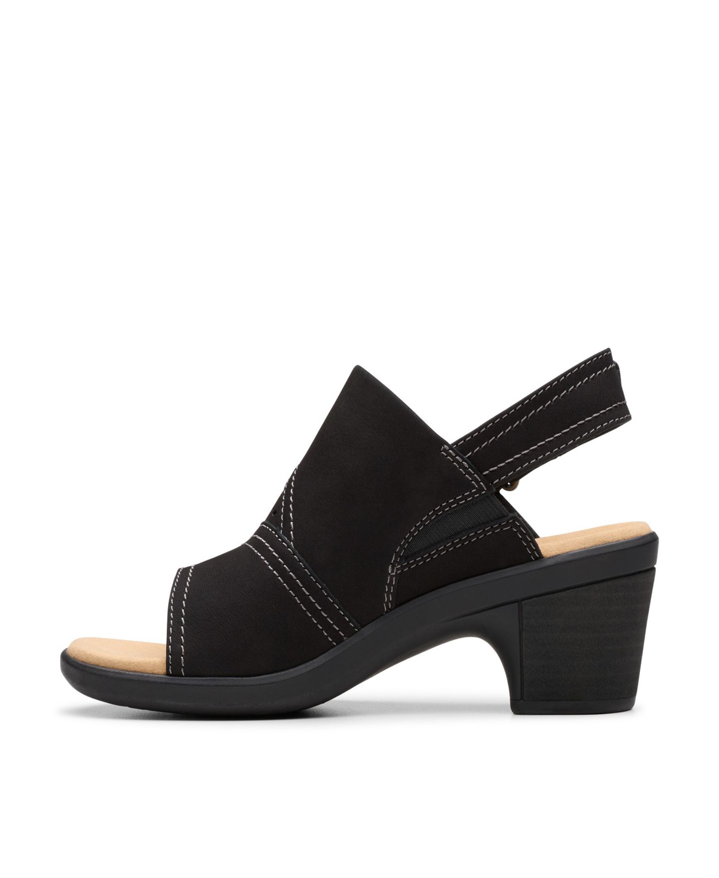 Женские сандалии Clarks Collection Emily2 Mist Block Heel, цвет: Чёрный нубуковый — фото 6