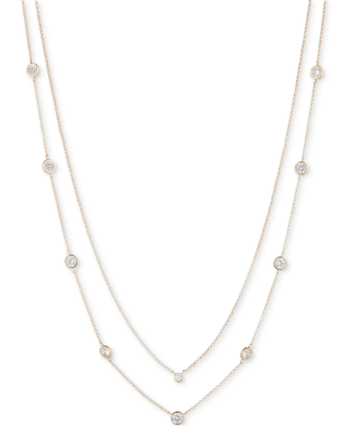 Gold-Tone Cubic Zirconia Two-Row Stationed Collar Necklace, 18" + 3" extender - White