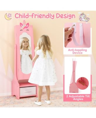 Kids Jewelry Cabinet with Full-Length Mirror for Kids Bedroom and Playroom