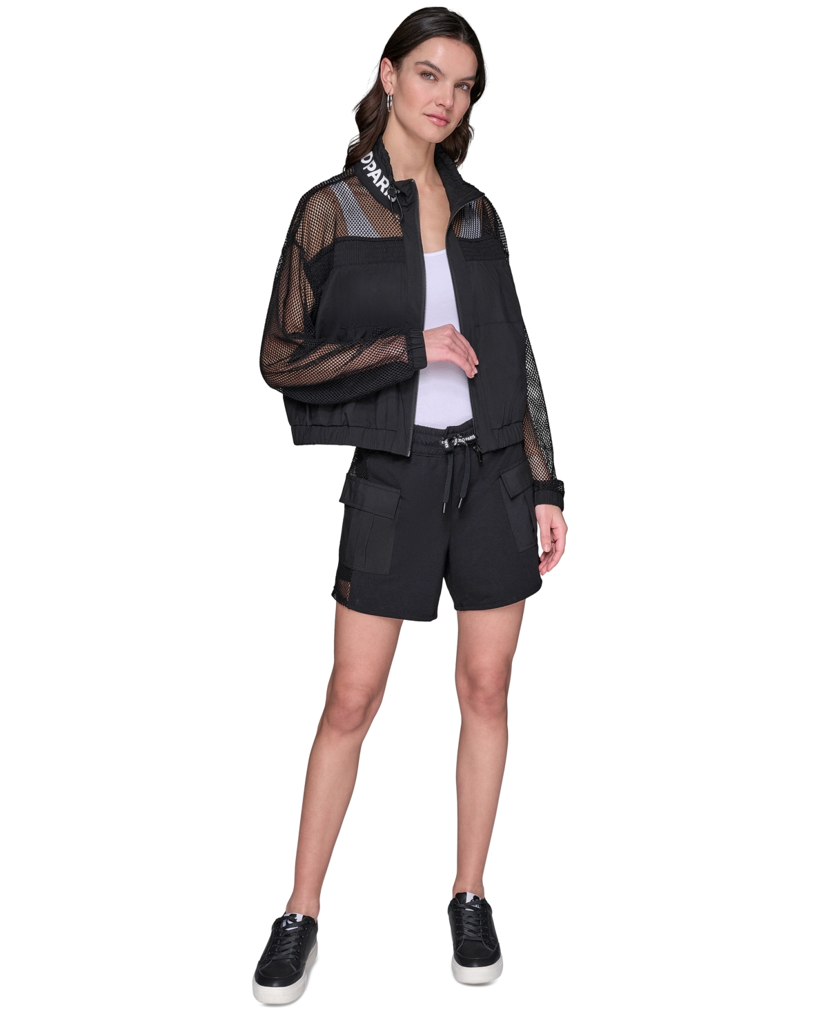 Karl Lagerfeld Women's Mesh-trim Track-jacket In Black