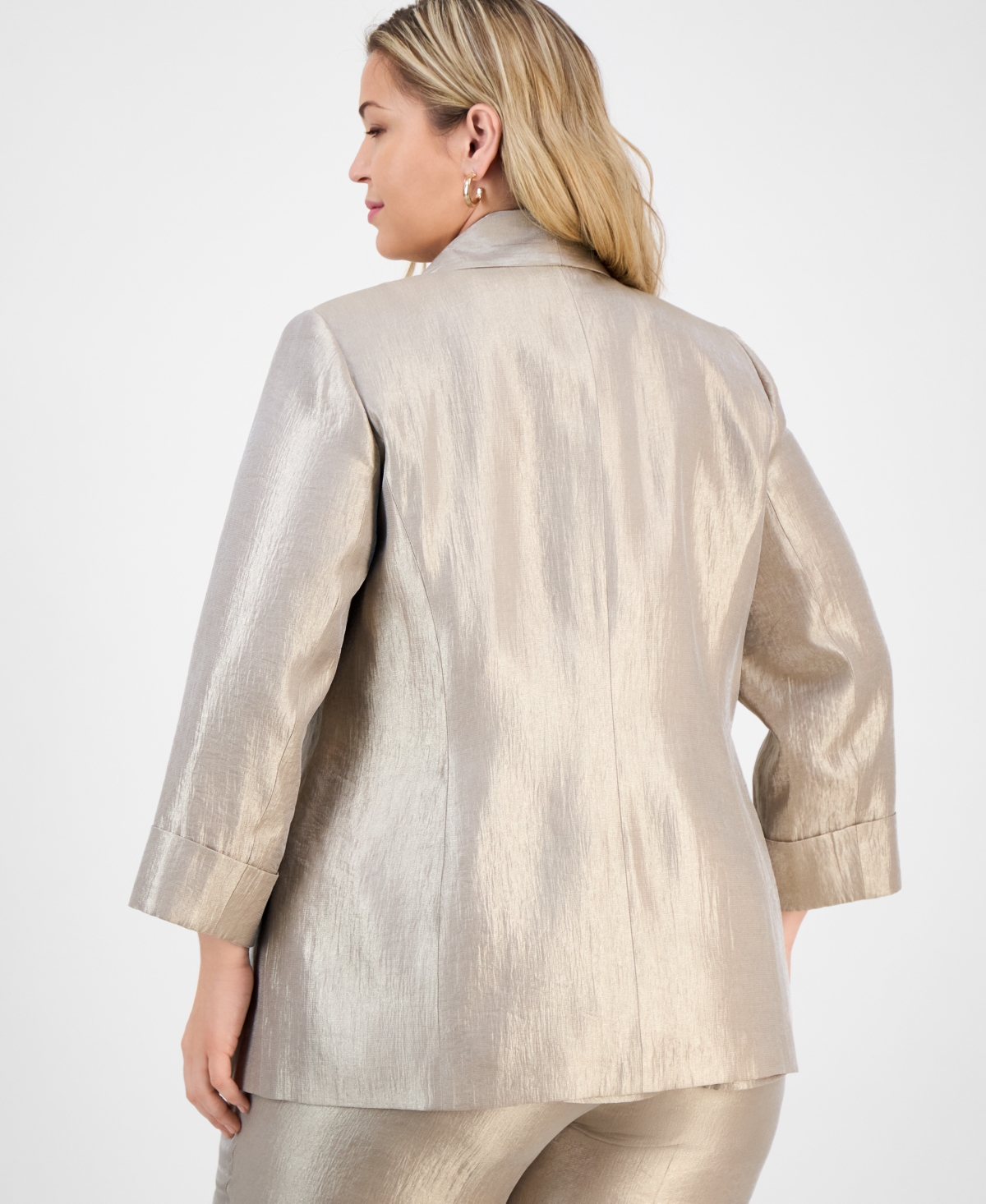 Kasper Plus Size Drape-neck Open-front Cuffed-sleeve Blazer