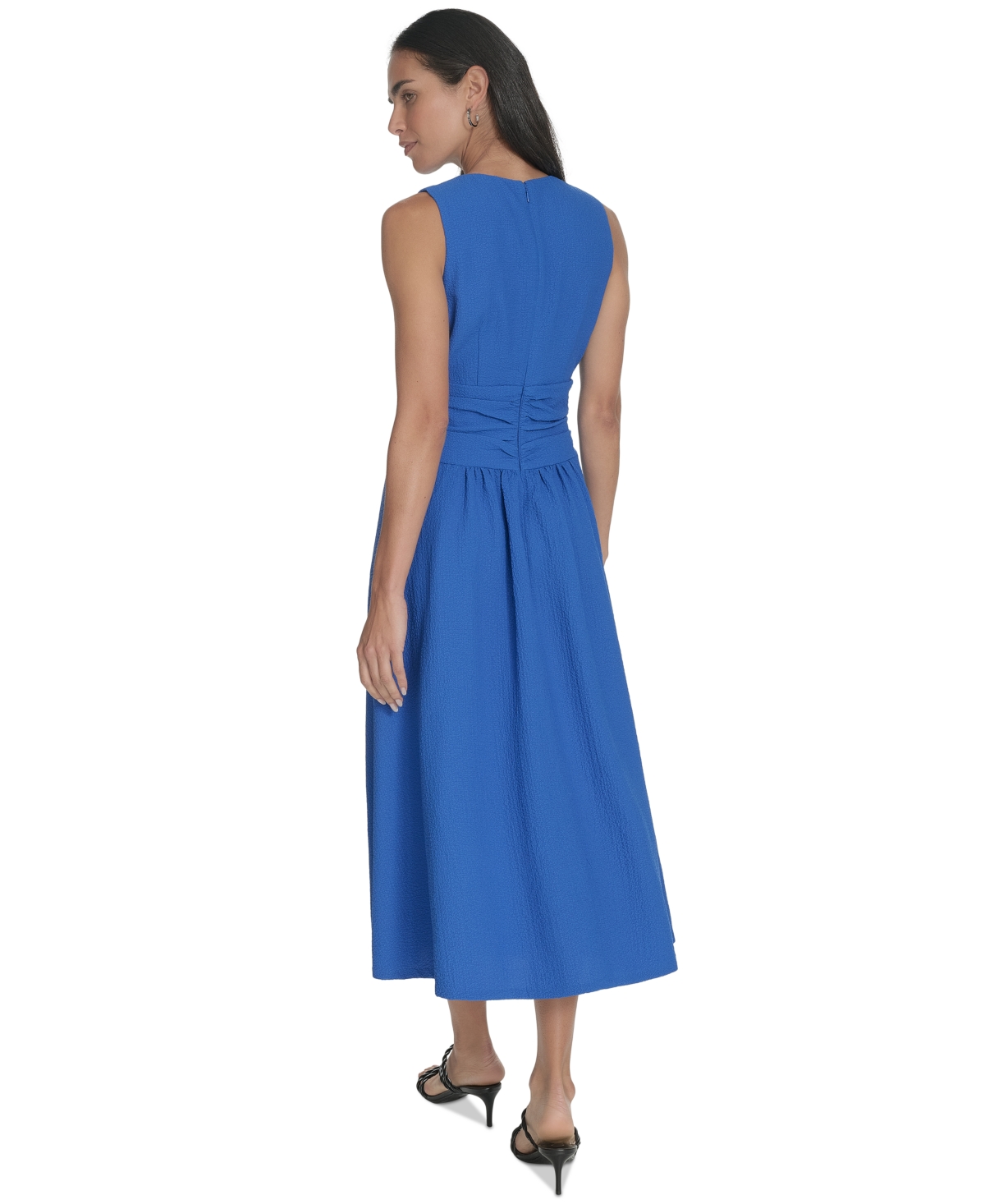 Calvin Klein Sleeveless Knotted Waist Gauze Midi Dress In Capri