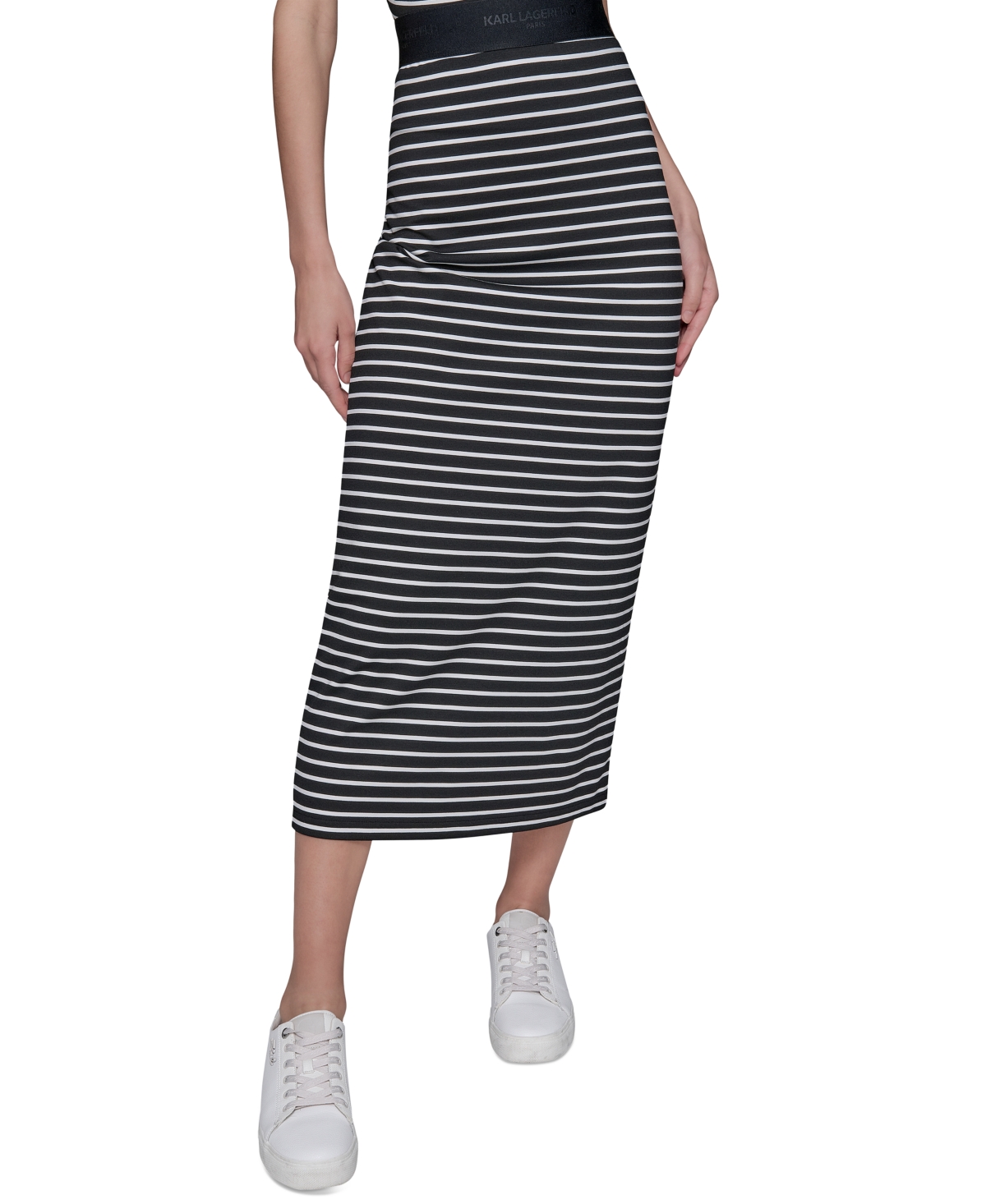 Women's Striped Midi Skirt - Black  Soft White