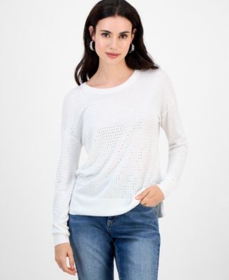 I.N.C. International Concepts - Petite Pointelle Crewneck Sweater