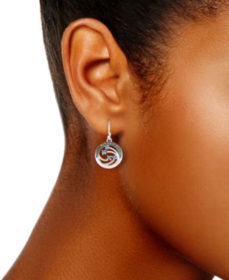 Blue Topaz (1/2 ct. t.w.) & Marcasite Openwork Circle Drop Earrings in Sterling Silver